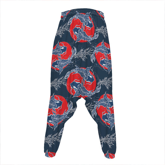 Japanese Koi Carp Fish Pattern Print Hammer Pants