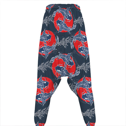 Japanese Koi Carp Fish Pattern Print Hammer Pants