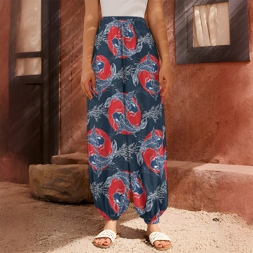 Japanese Koi Carp Fish Pattern Print Harem Pants