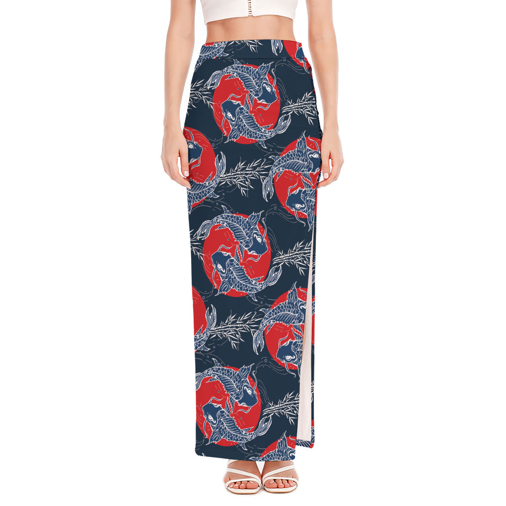 Japanese Koi Carp Fish Pattern Print High Slit Maxi Skirt