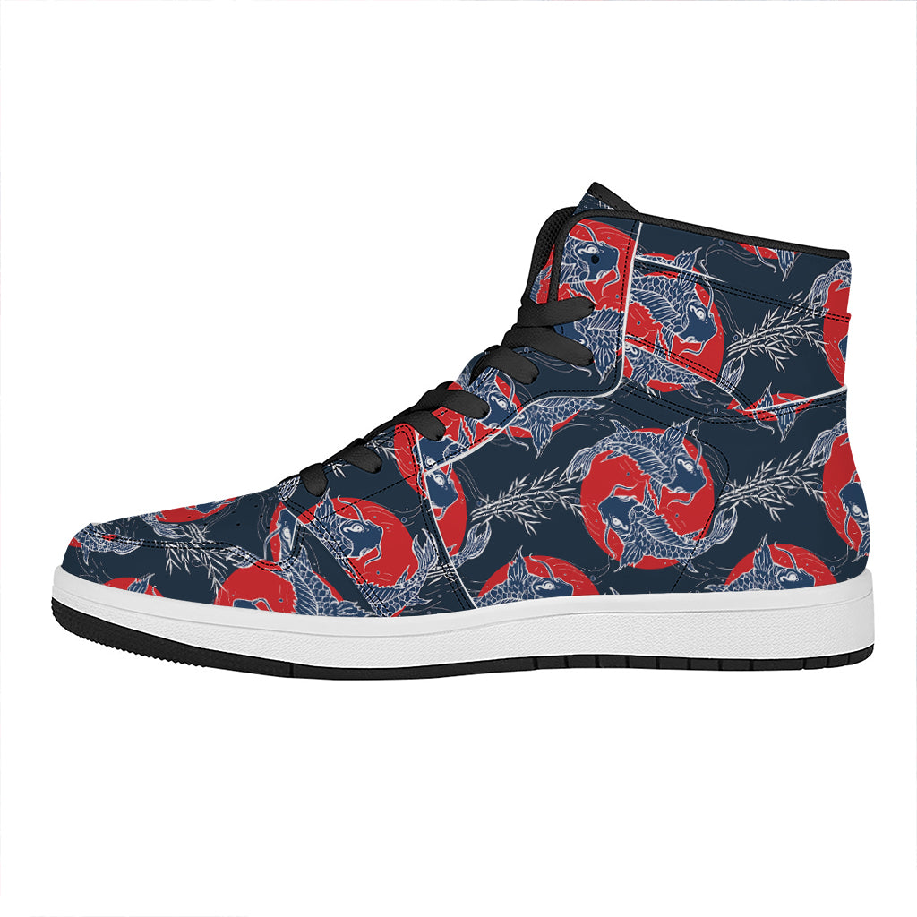 Japanese Koi Carp Fish Pattern Print High Top Leather Sneakers