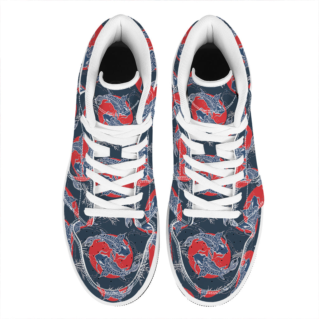 Japanese Koi Carp Fish Pattern Print High Top Leather Sneakers