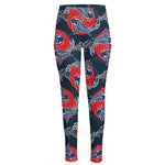 Japanese Koi Carp Fish Pattern Print High-Waisted Pocket Leggings