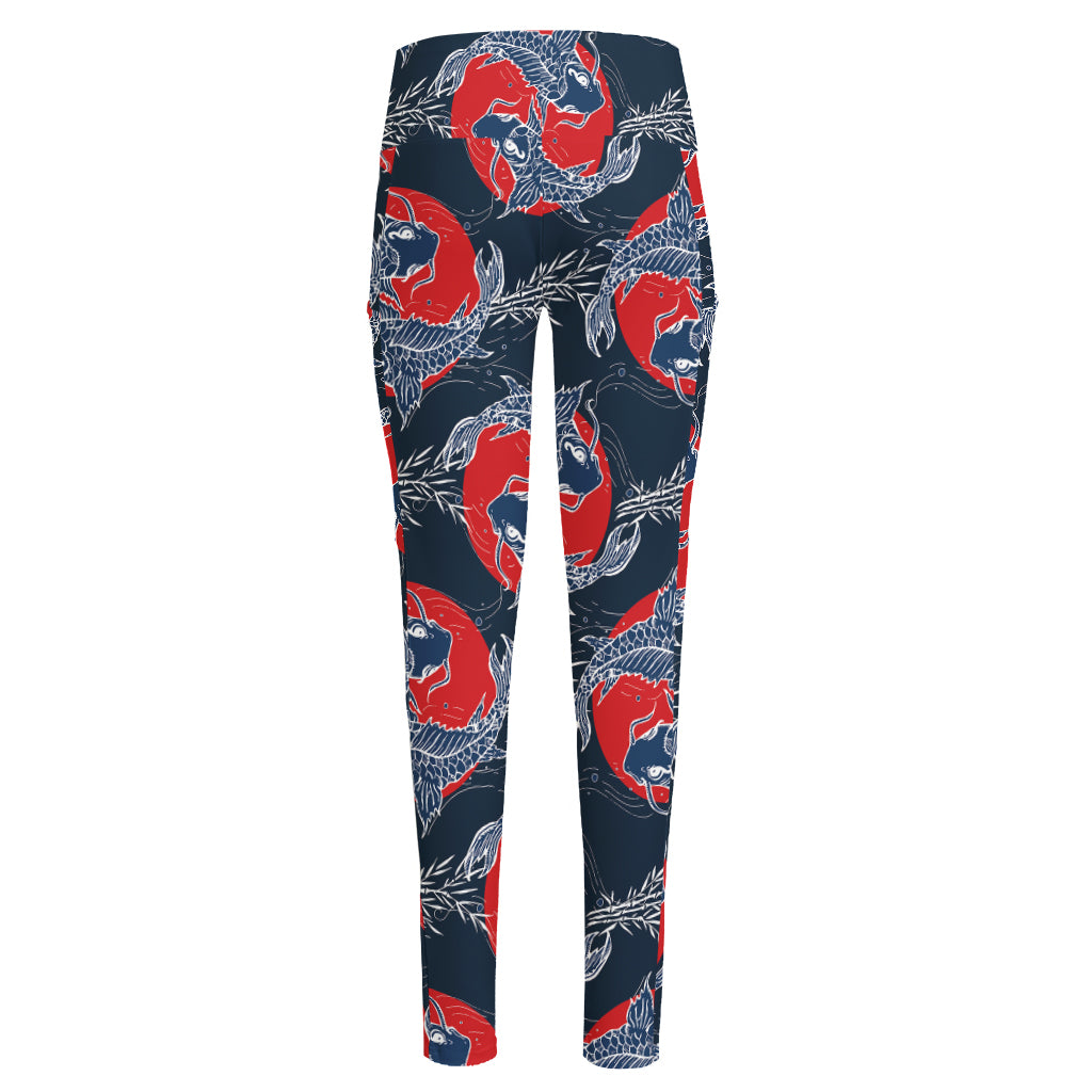 Japanese Koi Carp Fish Pattern Print High-Waisted Pocket Leggings