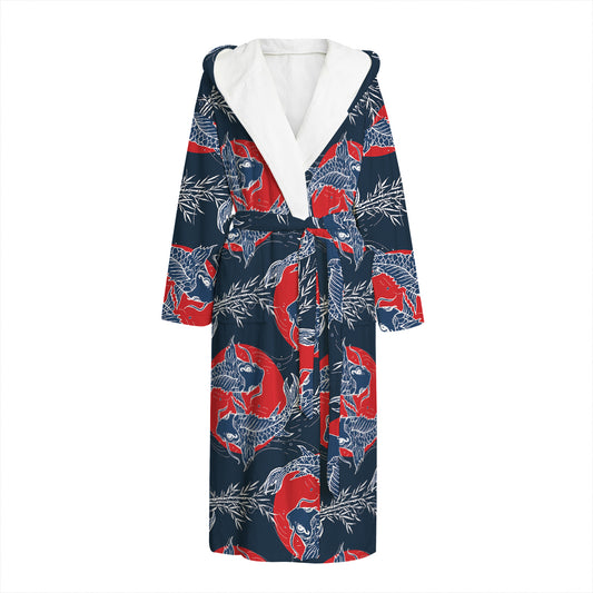 Japanese Koi Carp Fish Pattern Print Hooded Bathrobe