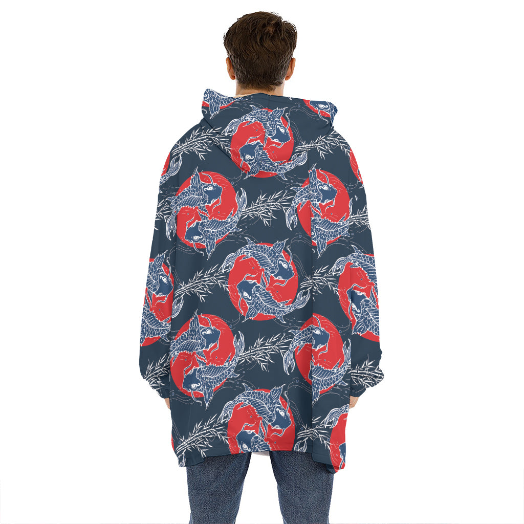 Japanese Koi Carp Fish Pattern Print Hoodie Blanket