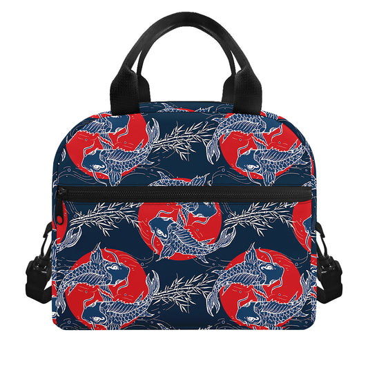 Japanese Koi Carp Fish Pattern Print Insulated Lunch Bag