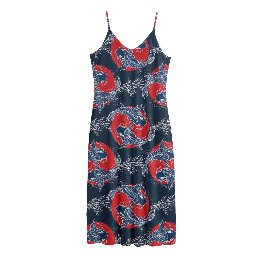 Japanese Koi Carp Fish Pattern Print Jersey Midi Cami Dress