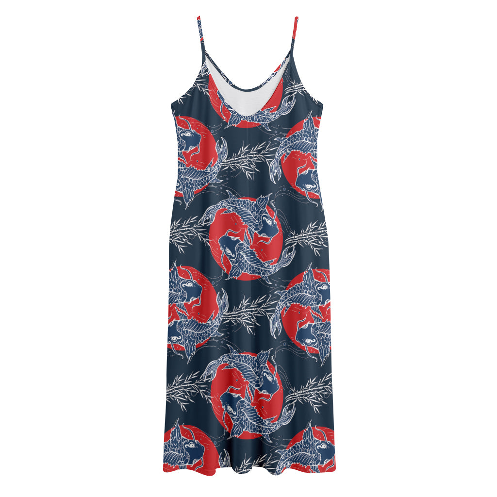 Japanese Koi Carp Fish Pattern Print Jersey Midi Cami Dress