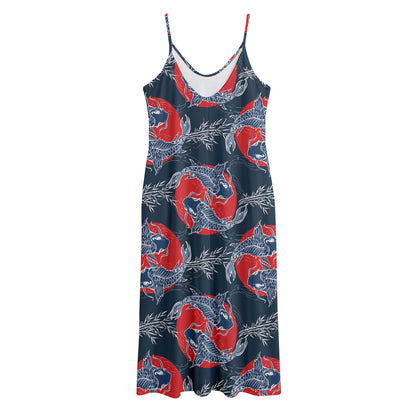 Japanese Koi Carp Fish Pattern Print Jersey Midi Cami Dress