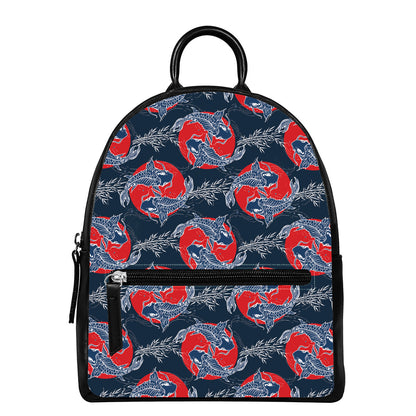 Japanese Koi Carp Fish Pattern Print Leather Backpack