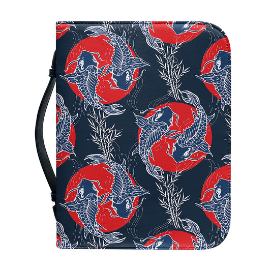Japanese Koi Carp Fish Pattern Print Leather Bible Cover