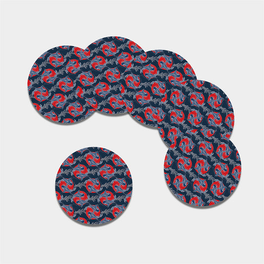 Japanese Koi Carp Fish Pattern Print Leather Coaster Set