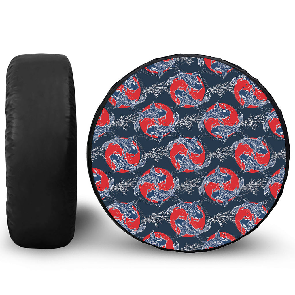 Japanese Koi Carp Fish Pattern Print Leather Spare Tire Cover