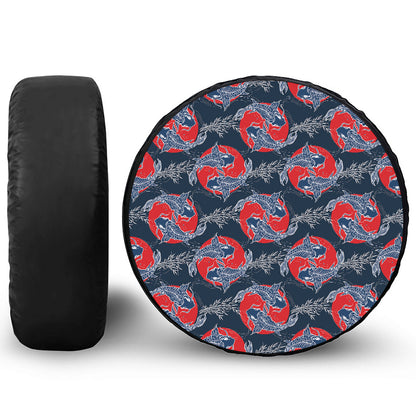 Japanese Koi Carp Fish Pattern Print Leather Spare Tire Cover