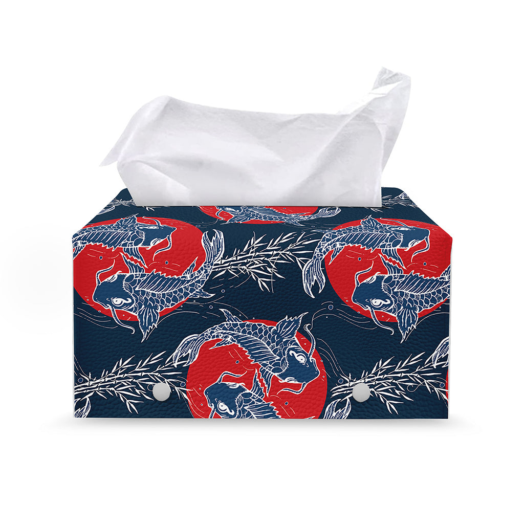 Japanese Koi Carp Fish Pattern Print Leather Tissue Box Cover