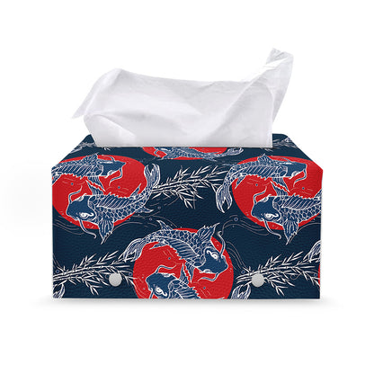 Japanese Koi Carp Fish Pattern Print Leather Tissue Box Cover