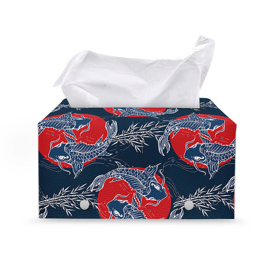 Japanese Koi Carp Fish Pattern Print Leather Tissue Box Cover