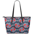 Japanese Koi Carp Fish Pattern Print Leather Tote Bag With Zipper