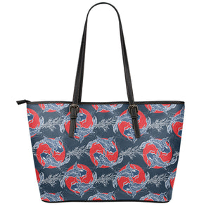 Japanese Koi Carp Fish Pattern Print Leather Tote Bag