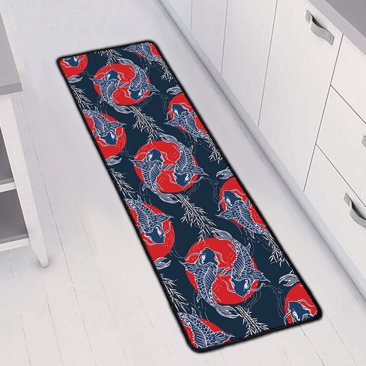 Japanese Koi Carp Fish Pattern Print Long Kitchen Mat