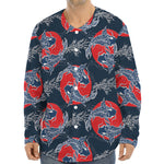 Japanese Koi Carp Fish Pattern Print Long Sleeve Baseball Jersey