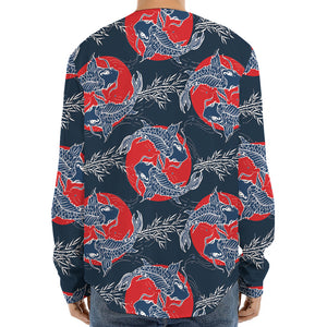 Japanese Koi Carp Fish Pattern Print Long Sleeve Baseball Jersey