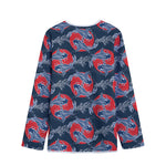 Japanese Koi Carp Fish Pattern Print Long Sleeve Short Coat