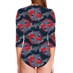 Japanese Koi Carp Fish Pattern Print Long Sleeve Swimsuit