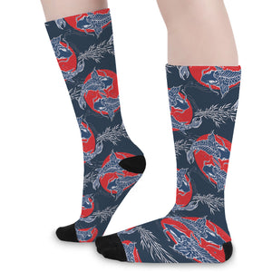 Japanese Koi Carp Fish Pattern Print Long Socks