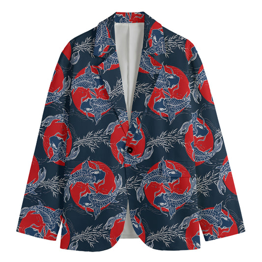 Japanese Koi Carp Fish Pattern Print Men's Cotton Blazer