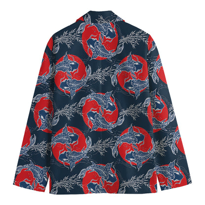 Japanese Koi Carp Fish Pattern Print Men's Cotton Blazer