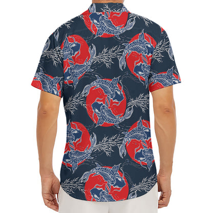 Japanese Koi Carp Fish Pattern Print Men's Deep V-Neck Shirt