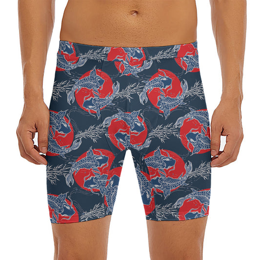 Japanese Koi Carp Fish Pattern Print Men's Long Boxer Briefs