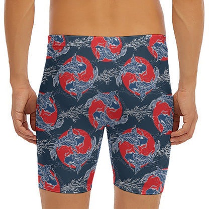 Japanese Koi Carp Fish Pattern Print Men's Long Boxer Briefs