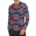 Japanese Koi Carp Fish Pattern Print Men's Long Sleeve Rash Guard