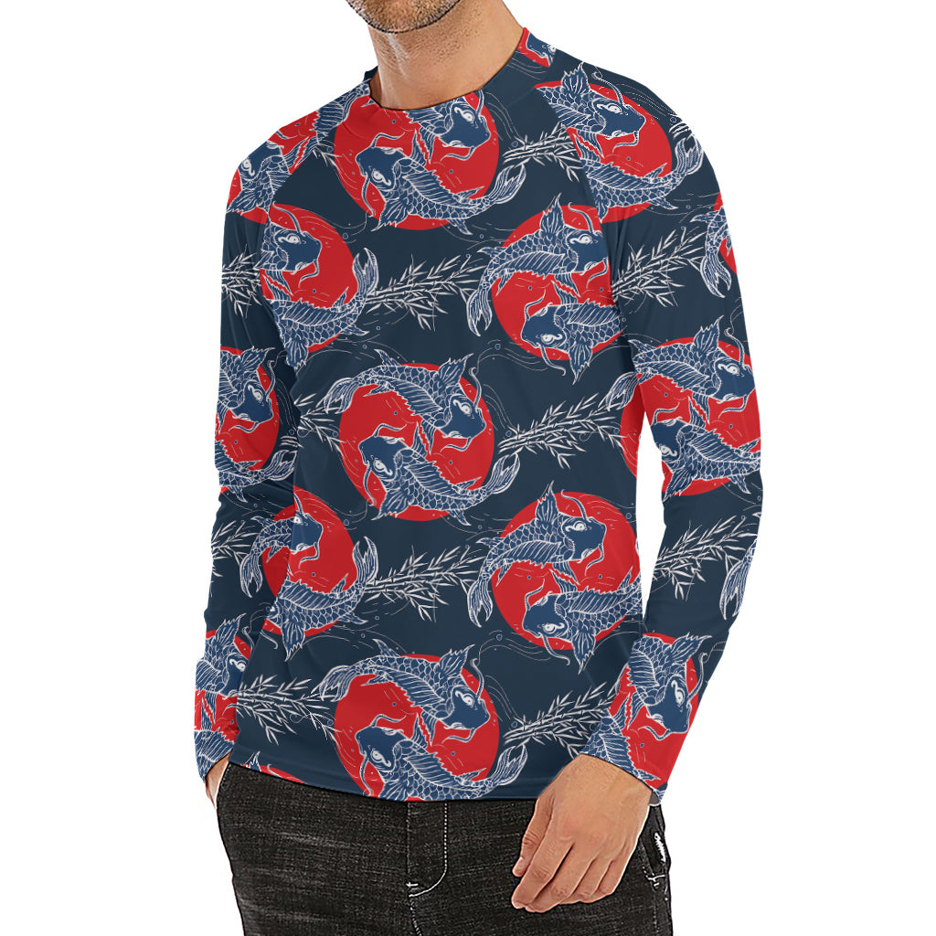 Japanese Koi Carp Fish Pattern Print Men's Long Sleeve Rash Guard
