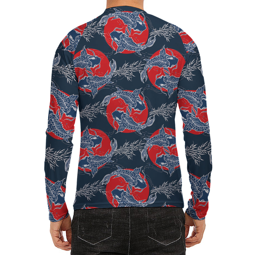 Japanese Koi Carp Fish Pattern Print Men's Long Sleeve Rash Guard