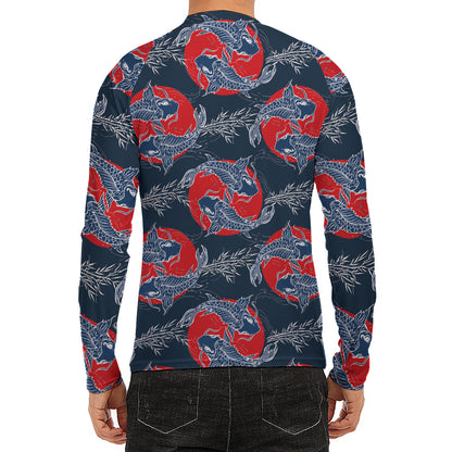 Japanese Koi Carp Fish Pattern Print Men's Long Sleeve Rash Guard