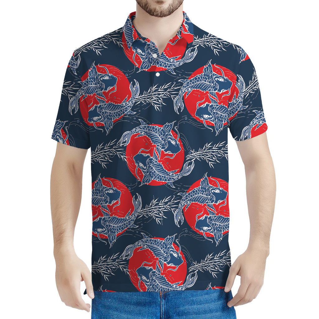 Japanese Koi Carp Fish Pattern Print Men's Polo Shirt