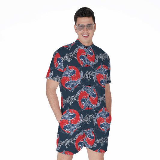 Japanese Koi Carp Fish Pattern Print Men's Rompers