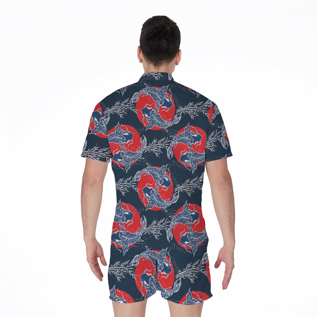 Japanese Koi Carp Fish Pattern Print Men's Rompers