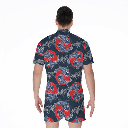 Japanese Koi Carp Fish Pattern Print Men's Rompers