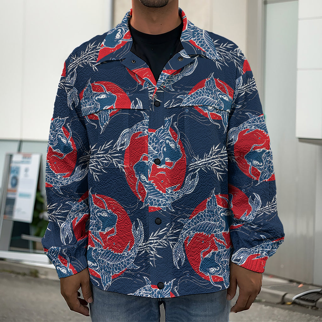 Japanese Koi Carp Fish Pattern Print Men's Shirt Jacket