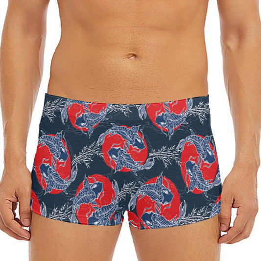 Japanese Koi Carp Fish Pattern Print Men's Short Boxer Briefs