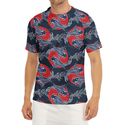 Japanese Koi Carp Fish Pattern Print Men's Short Sleeve Rash Guard
