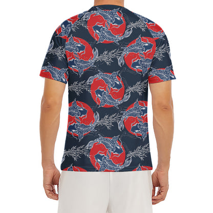 Japanese Koi Carp Fish Pattern Print Men's Short Sleeve Rash Guard