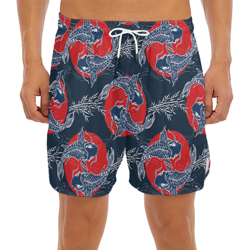 Japanese Koi Carp Fish Pattern Print Men's Split Running Shorts