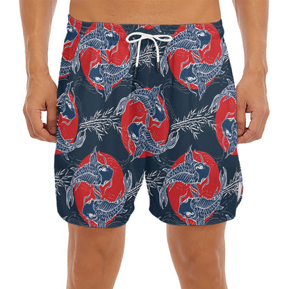 Japanese Koi Carp Fish Pattern Print Men's Split Running Shorts