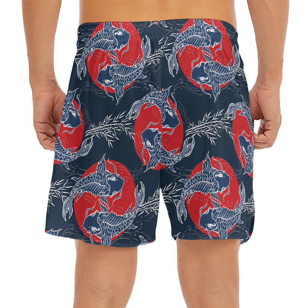 Japanese Koi Carp Fish Pattern Print Men's Split Running Shorts